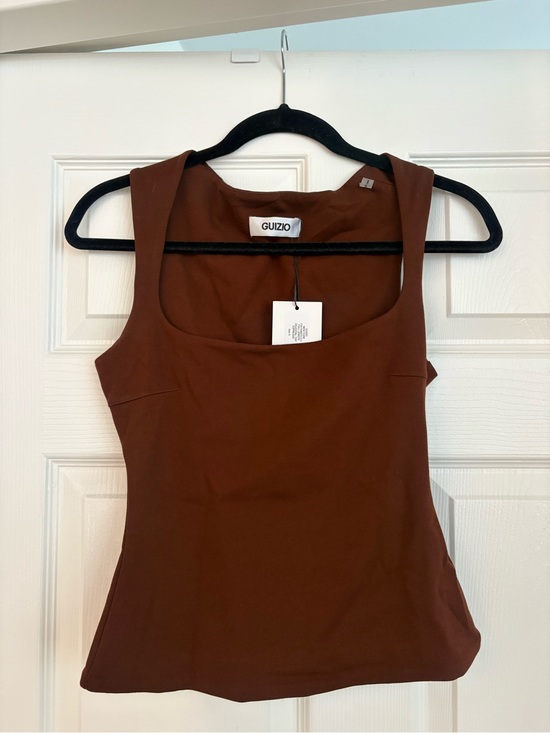 Danielle Guizio Tops - Guzio Brown Square-Neck Tank Top
